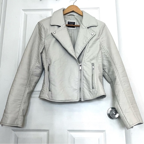 ABERCROMBIE & FITCH Vegan Faux Leather Moto Jacket Cream Beige Biker Style - Picture 1 of 15